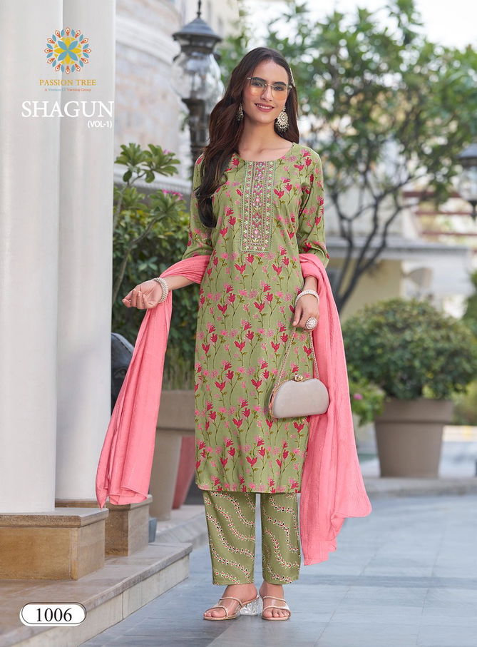 Shagun Vol 1 By Passion Tree Foil Printed Kurti With Bottom Dupatta Wholesale Shop In Surat